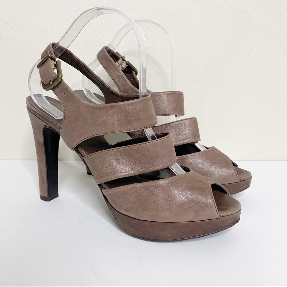 J. Crew Collins Brown Leather Strappy Heel Size 10